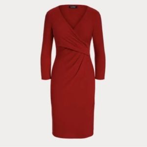 Ralph Lauren Womens Wrap Front Jersey Dress 3/4 Sleeve Red NWT Size 12